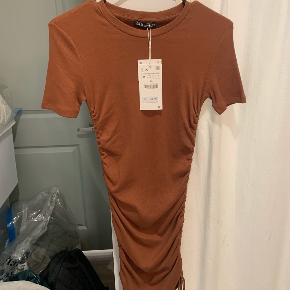 Zara Burnt Orange bodycon T-Shirt Dress